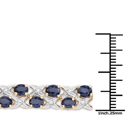 14K Yellow Gold Plated 12.53 Carat Genuine Blue Sapphire and White Diamond .925 Sterling Silver Bracelet by Bids.com