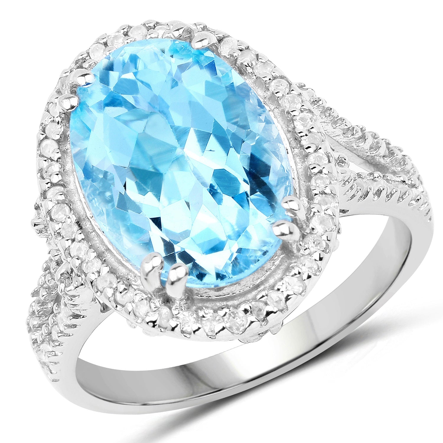 8.15 Carat Genuine Blue Topaz and White Topaz .925 Sterling Silver Ring by Bids.com