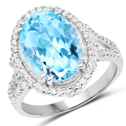 8.15 Carat Genuine Blue Topaz and White Topaz .925 Sterling Silver Ring by Bids.com