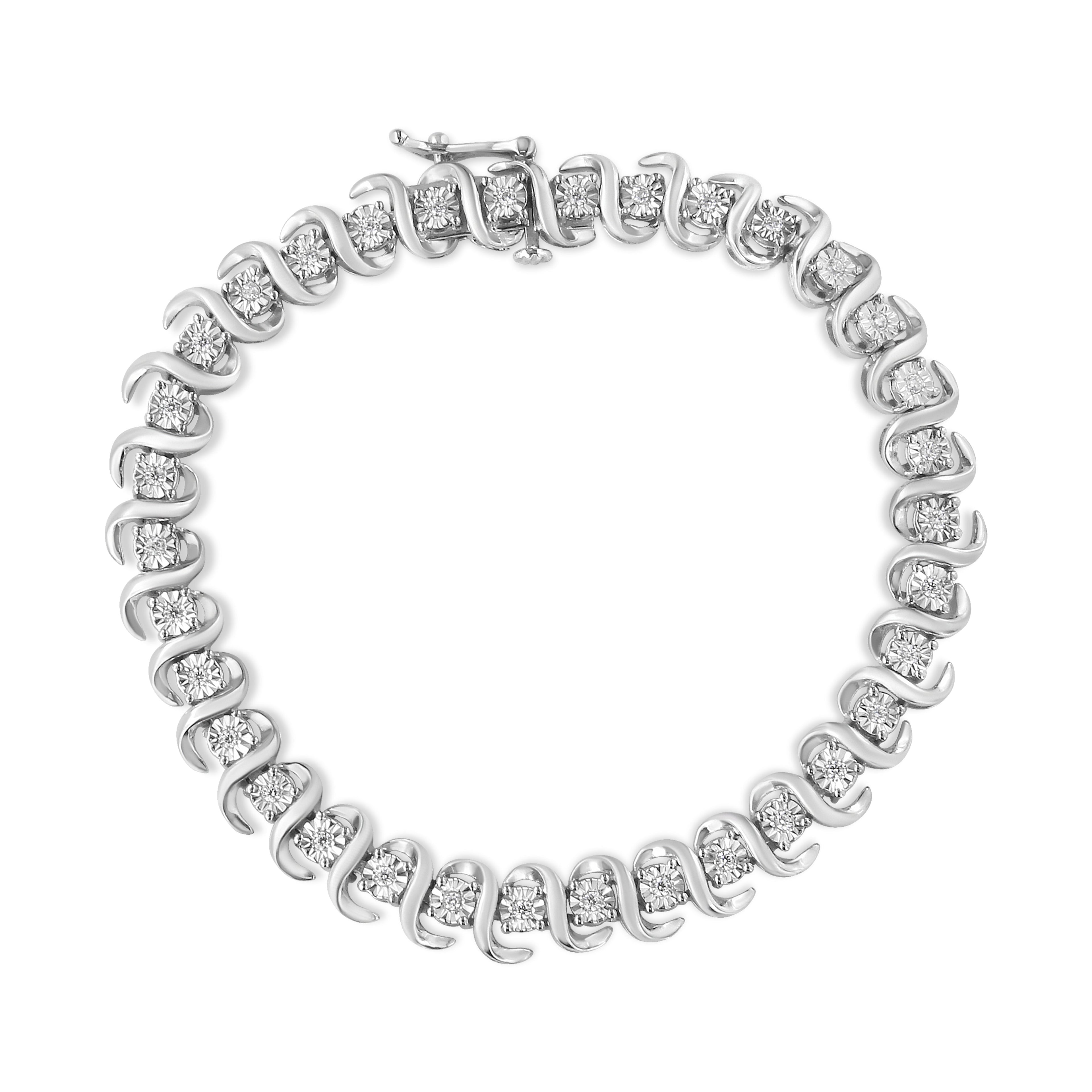 .925 Sterling Silver 1/3 Cttw Miracle-Set Diamond "S" Link Tennis Bracelet (I-J Color, I3 Clarity) - Size 7.25" by Bids.com