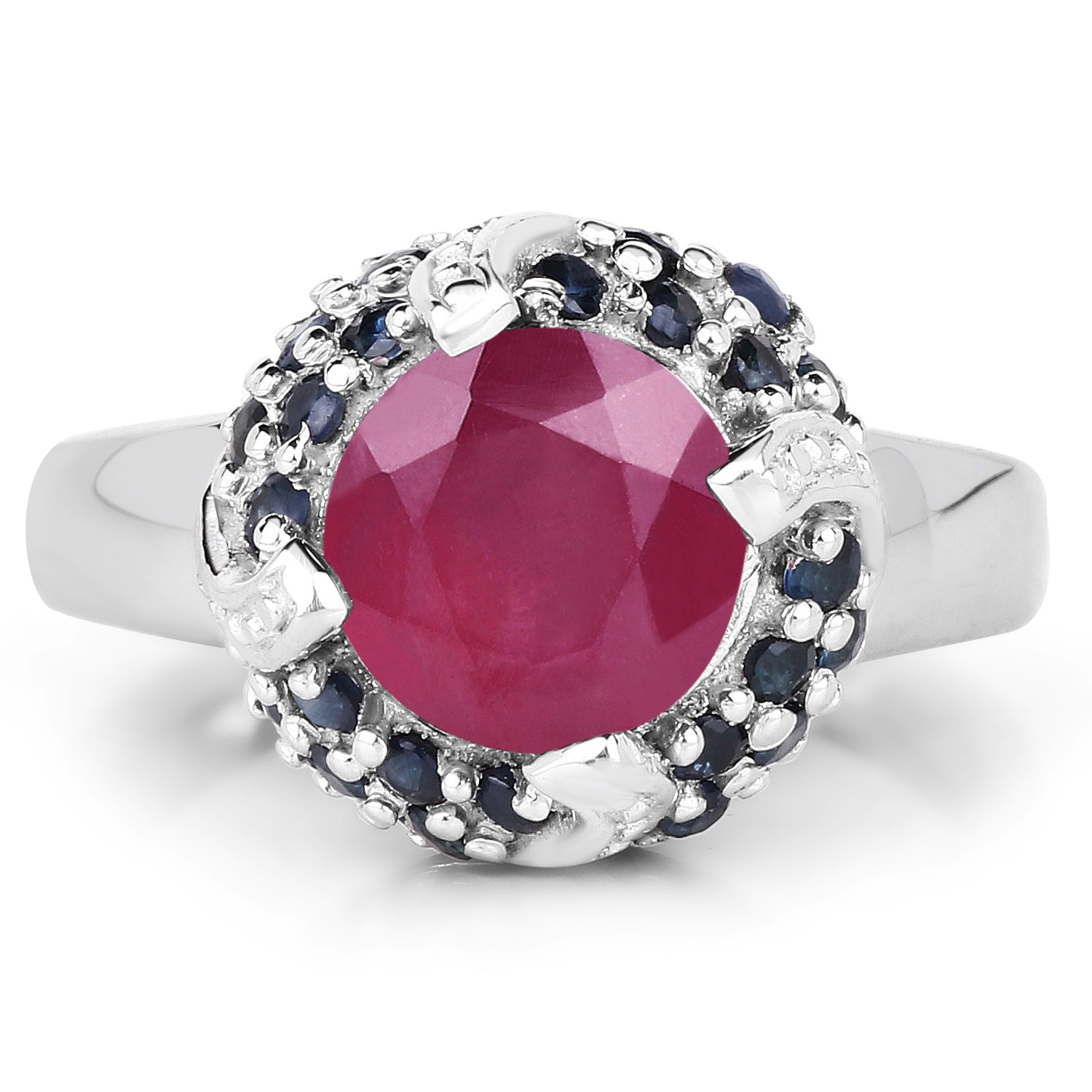 3.70 Carat Glass Filled Ruby and Blue Sapphire .925 Sterling Silver Ring by Bids.com