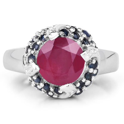 3.70 Carat Glass Filled Ruby and Blue Sapphire .925 Sterling Silver Ring by Bids.com