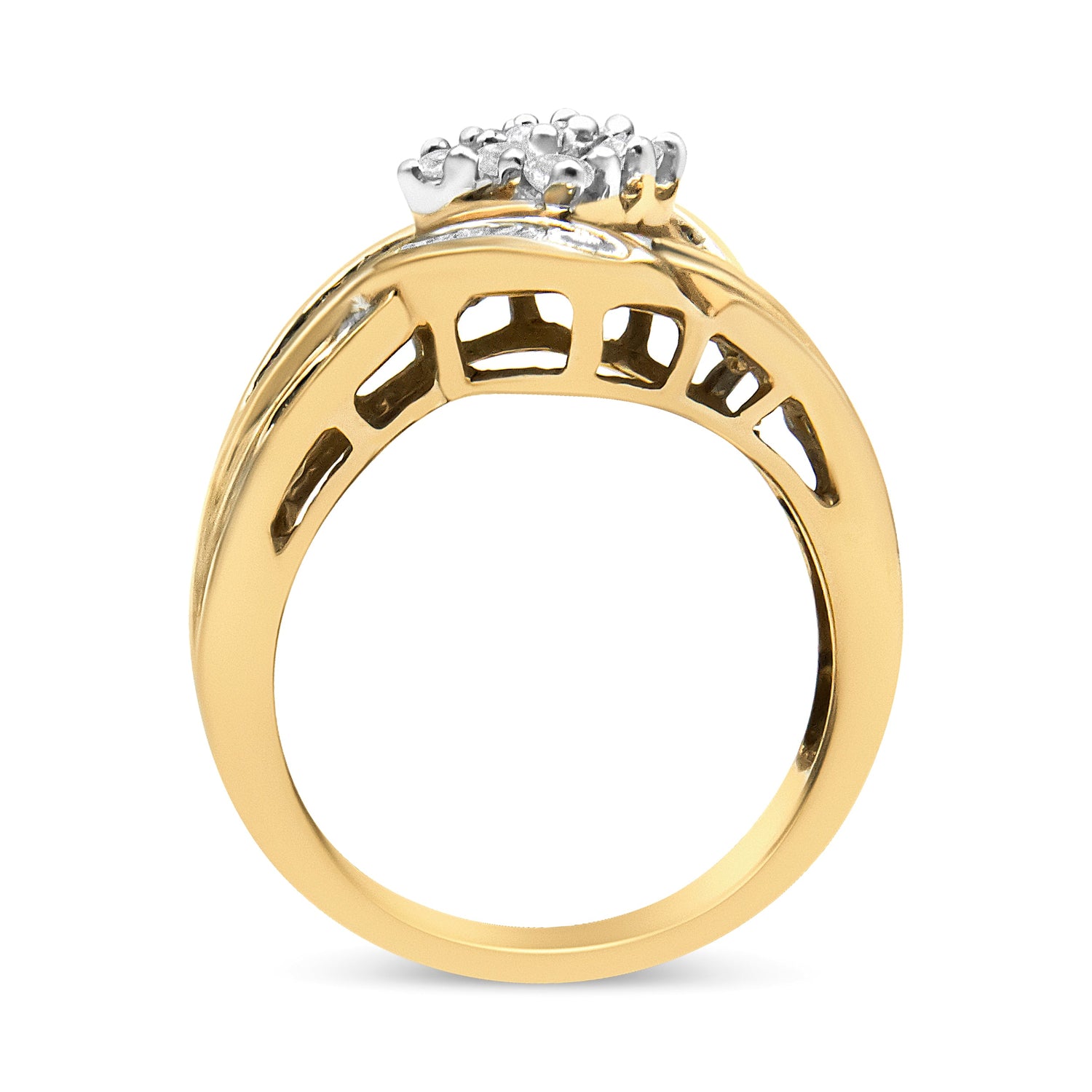 10K Yellow and White Gold 3/4 Cttw Diamond Cluster and Swirl Ring (H-I Color, I1-I2 Clarity) by Bids.com