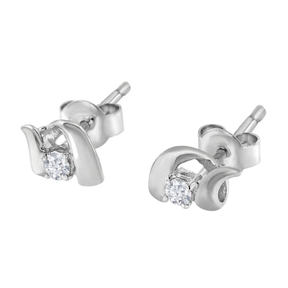 10K White Gold 1/10 Cttw Round Brilliant-Cut Diamond Espira Swirls Solitaire Push Back Stud Earrings (I-J Color, I1-I2 Clarity) by Bids.com