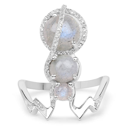 2.79 Carat Genuine Labradorite And White Topaz .925 Sterling Silver Ring by Bids.com