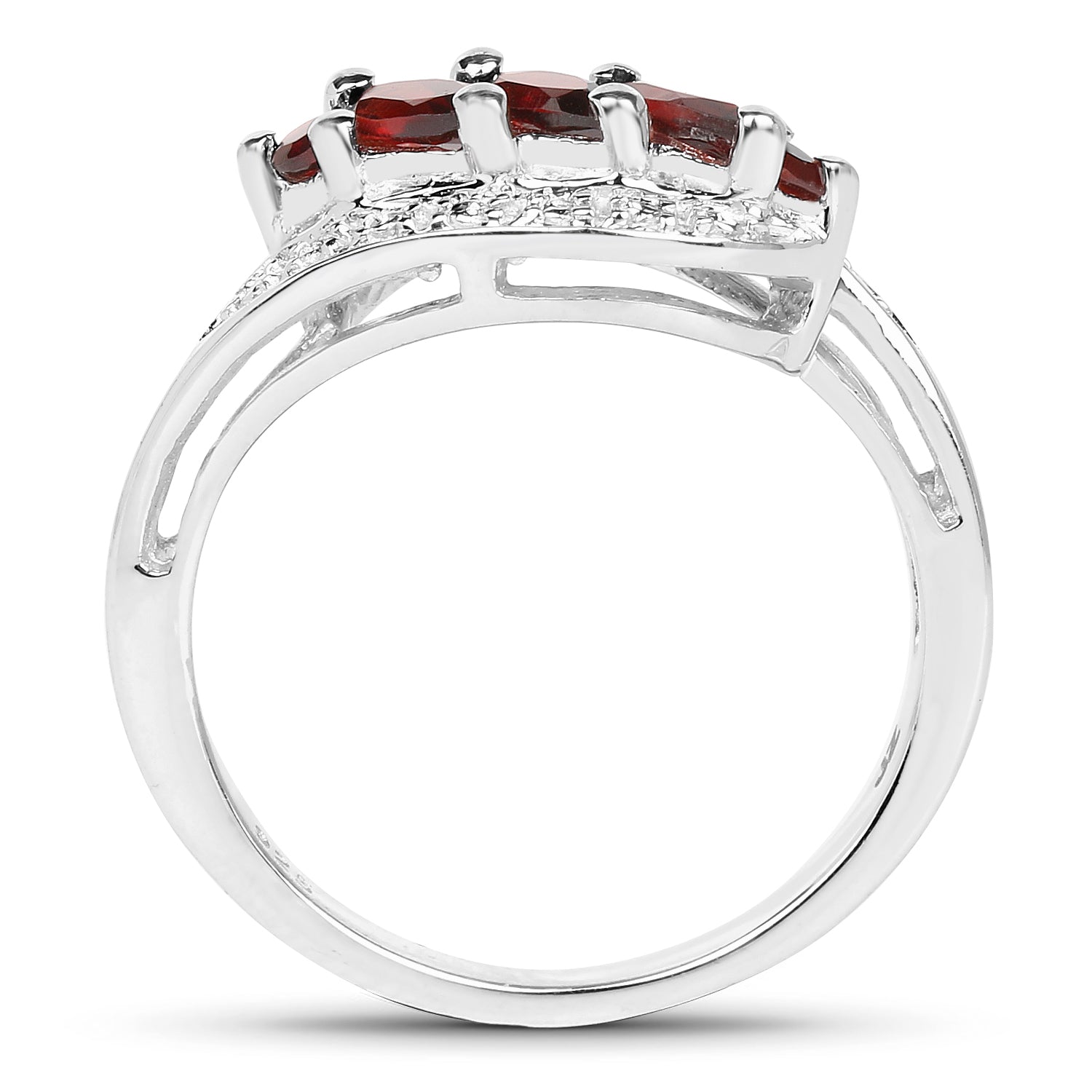 0.76 Carat Genuine Garnet and White Diamond .925 Sterling Silver Ring  DestGlow