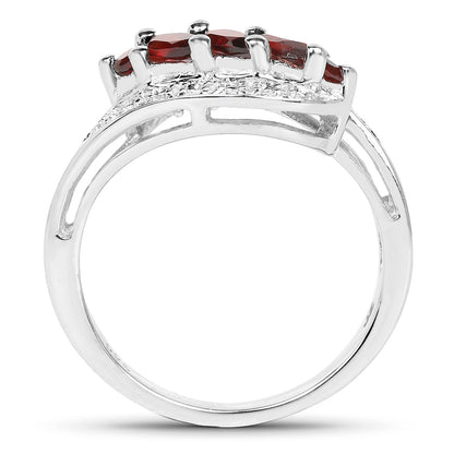 0.76 Carat Genuine Garnet and White Diamond .925 Sterling Silver Ring  DestGlow