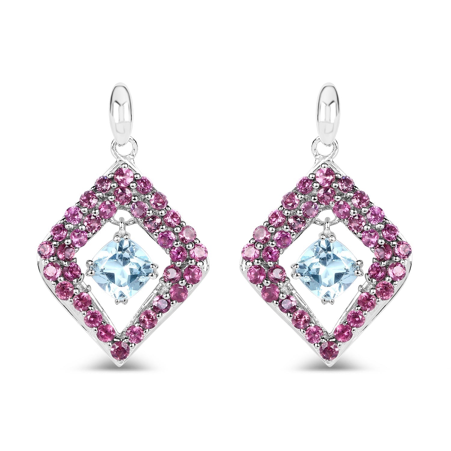 5.70 Carat Genuine Blue Topaz &amp; Rhodolite .925 Sterling Silver Earrings  DestGlow