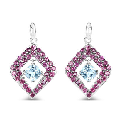 5.70 Carat Genuine Blue Topaz &amp; Rhodolite .925 Sterling Silver Earrings  DestGlow