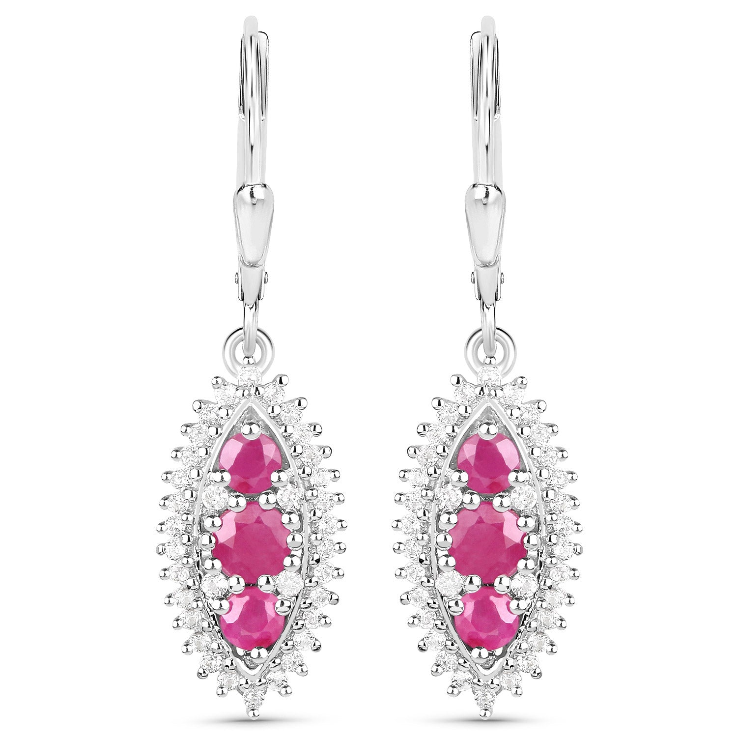 4.32 Carat Genuine Ruby and White Topaz .925 Sterling Silver 3 Piece Jewelry Set (Ring, Earrings, and Pendant w/ Chain) by Bids.com