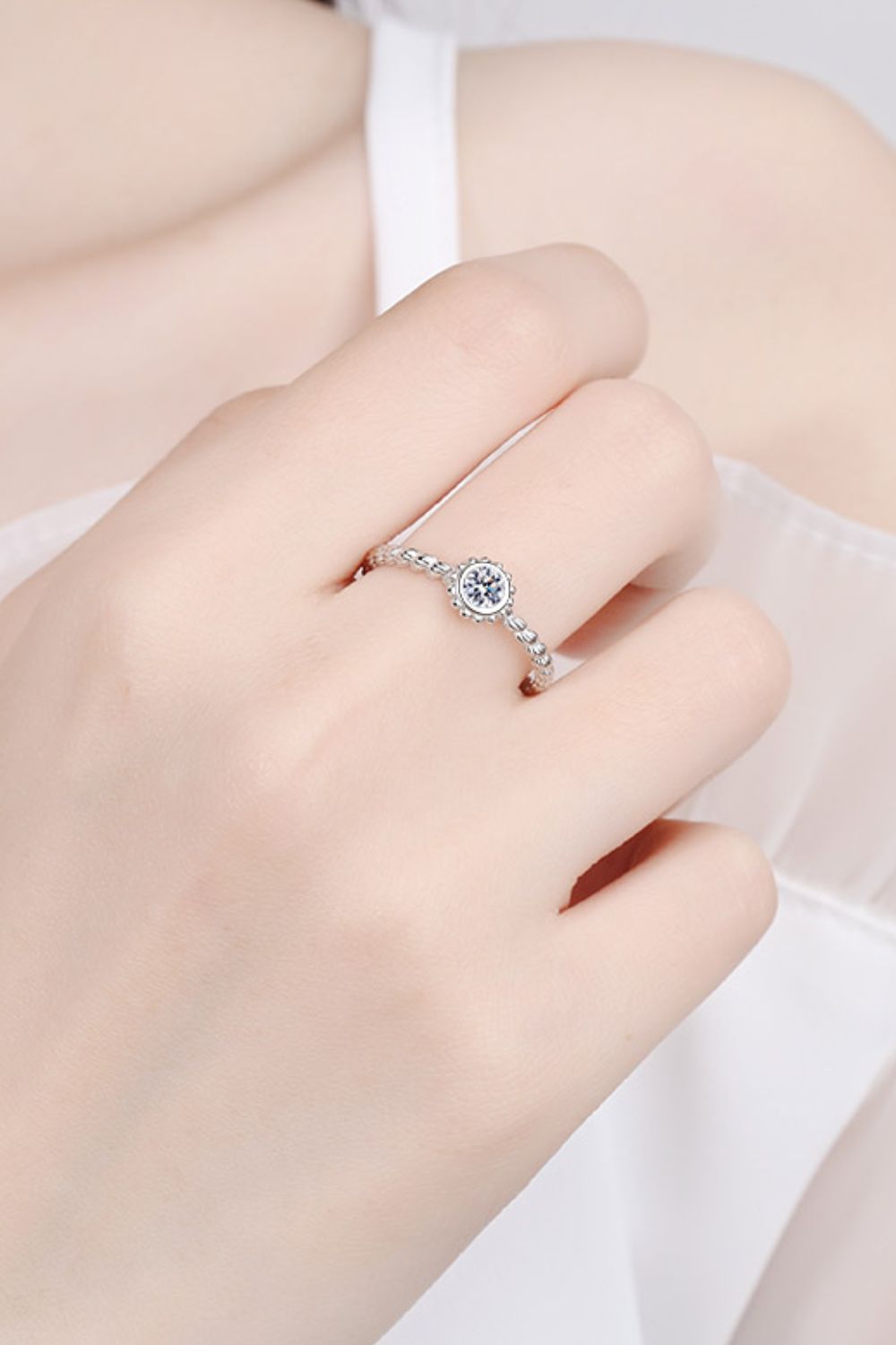 Brilliant Round Cut Sparkala™ Rhodium-Plated Beaded Ring by Sparkala