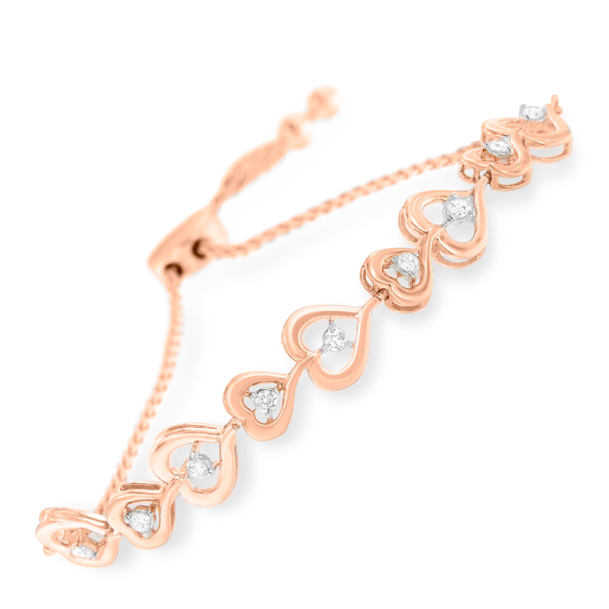 Rose Plated Sterling Silver Diamond Heart-Linked Bolo Bracelet (0.30 cttw, H-I Color, I2-I3 Clarity) by Bids.com