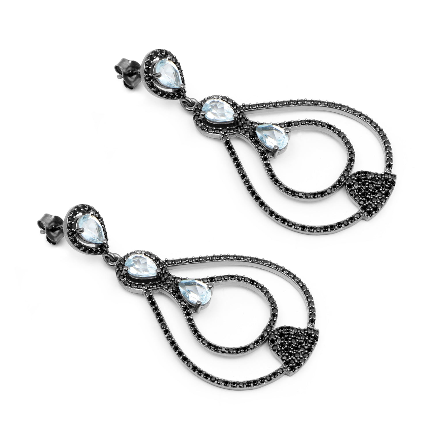 8.81 Carat Genuine Blue Topaz and Black Spinel .925 Sterling Silver Earrings by Bids.com