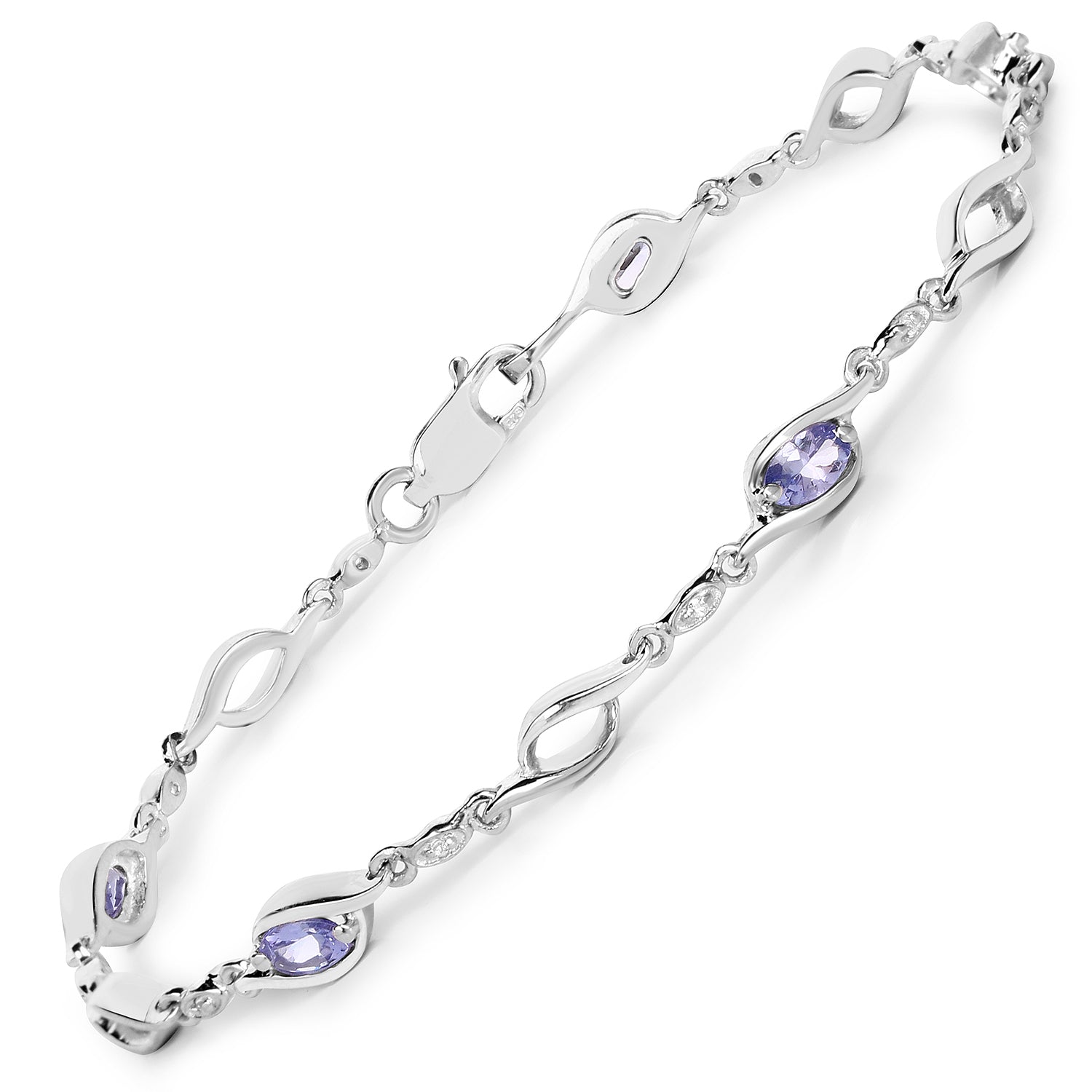 1.30 Carat Genuine Tanzanite and White Topaz .925 Sterling Silver Bracelet  DestGlow