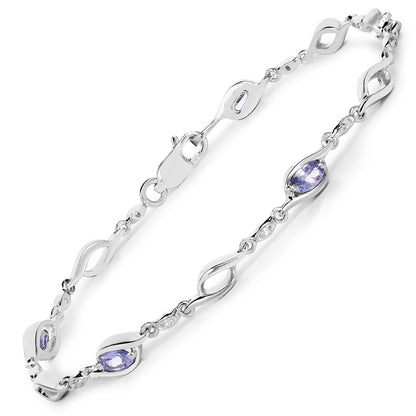 1.30 Carat Genuine Tanzanite and White Topaz .925 Sterling Silver Bracelet  DestGlow