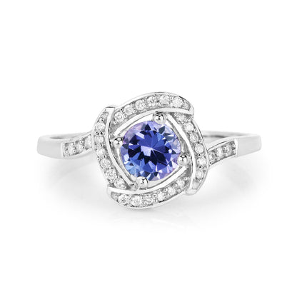 0.55 Carat Genuine Tanzanite and White Diamond 14K White Gold Ring by Bids.com