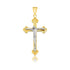 14k Two-Tone Gold Small Budded Style Cross with Figure Pendant  DestGlow