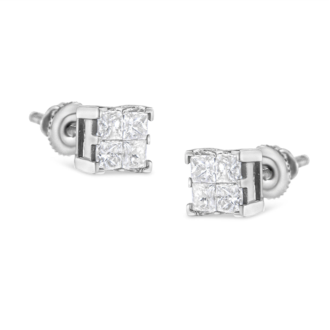 10K White Gold 3/4 Cttw Invisible Set Princess-Cut Diamond Composite Square Stud Earrings (H-I Color, SI2-I1 Clarity) by Bids.com