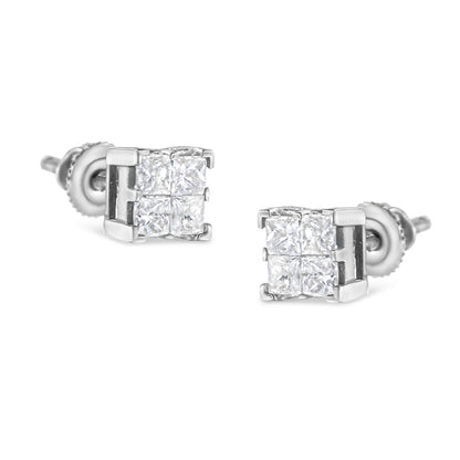 10K White Gold 3/4 Cttw Invisible Set Princess-Cut Diamond Composite Square Stud Earrings (H-I Color, SI2-I1 Clarity) by Bids.com