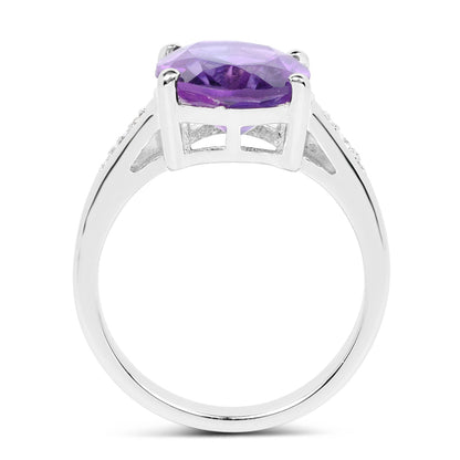 3.84 Carat Genuine Amethyst and White Topaz .925 Sterling Silver Ring by Bids.com