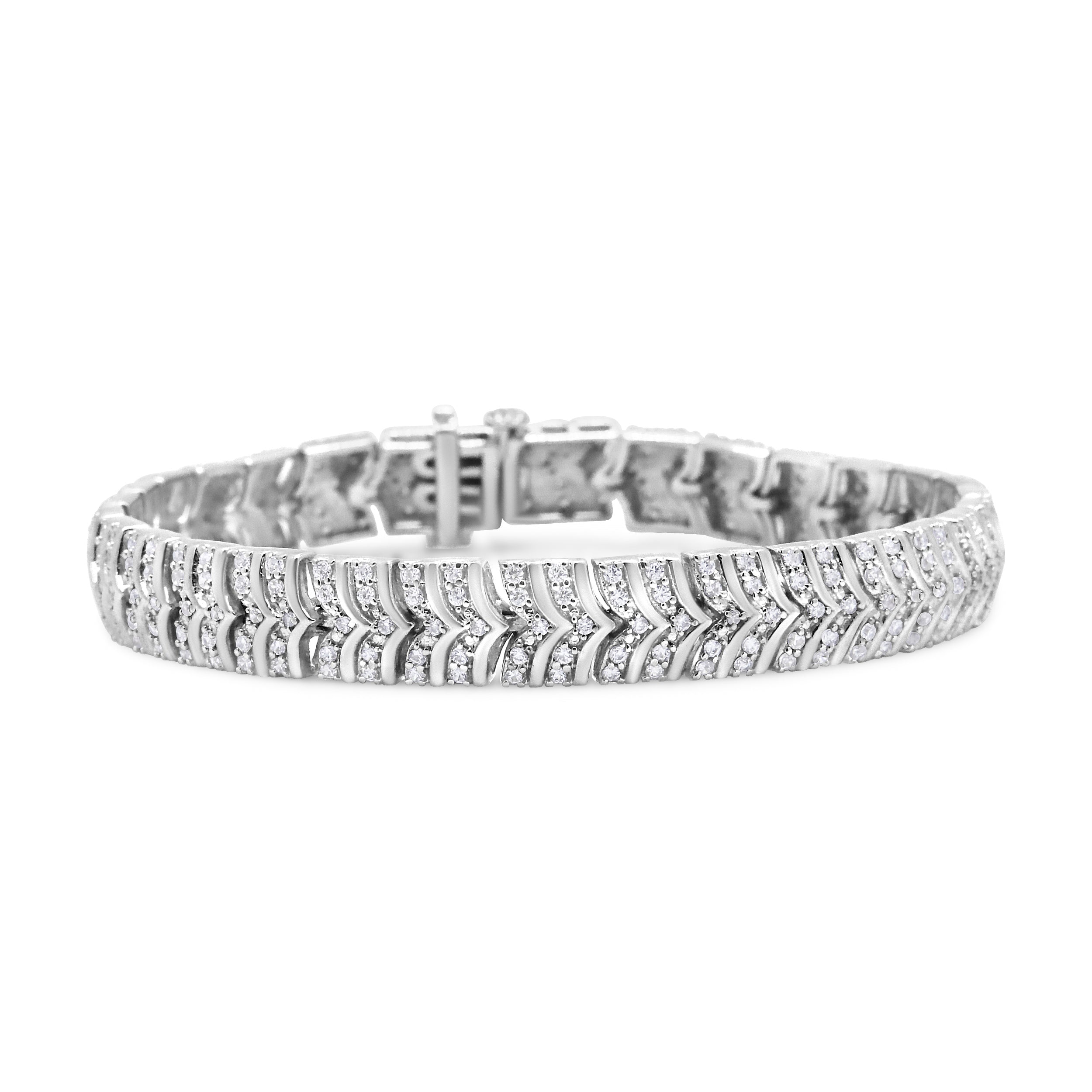 .925 Sterling Silver 3.00 Cttw Diamond Chevron Link Bracelet (I2-I3 Clarity, I-J Color) - Size 7.25" by Bids.com