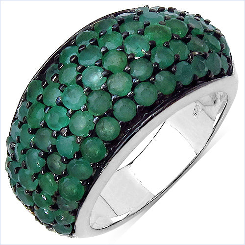 2.90 Carat Genuine Emerald &amp; White Diamond .925 Sterling Silver Ring by Bids.com