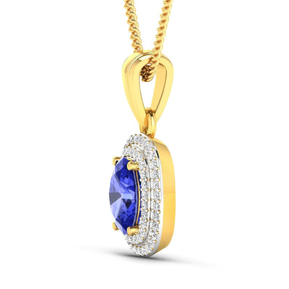 1.45 Carat Genuine Tanzanite and White Diamond 14K Yellow Gold Pendant by Bids.com