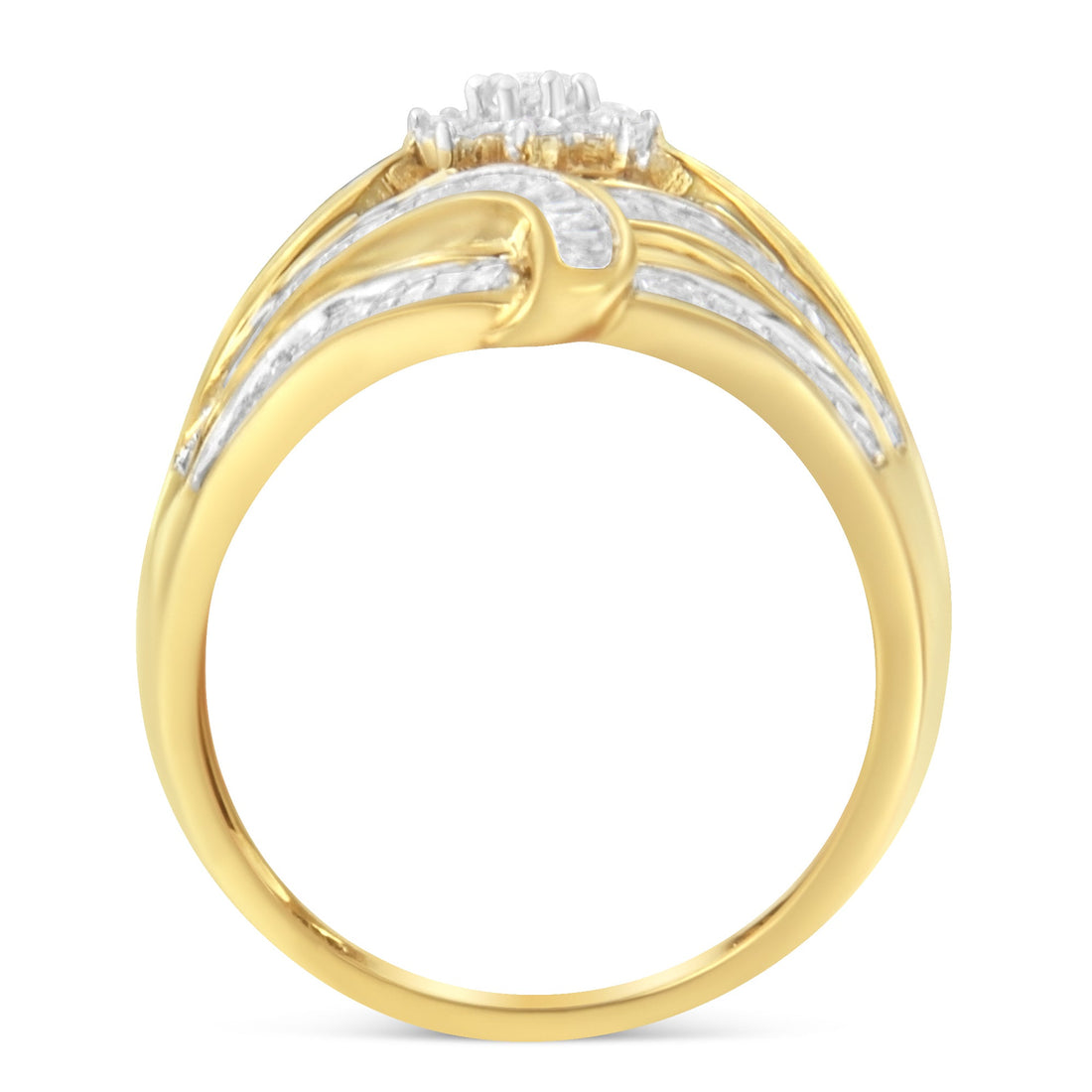 10K Yellow Gold Flashed .925 Sterling Silver 1-1/8 Cttw Round &amp; Baguette Diamond &
