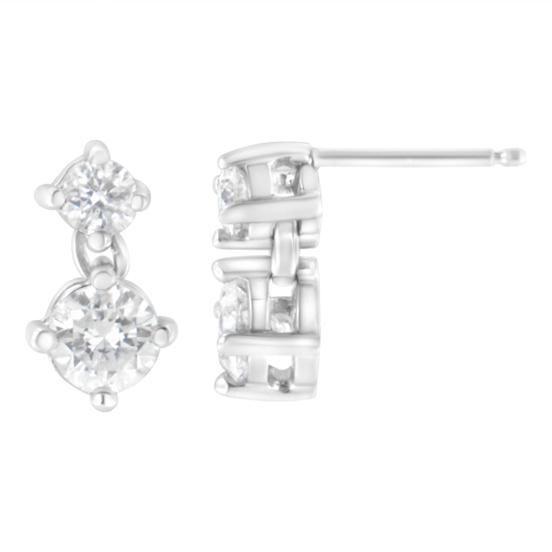 14K White Gold 1 cttw Double Diamond Stud Earrings (H-I Clarity, SI2-I1 Color) by Bids.com