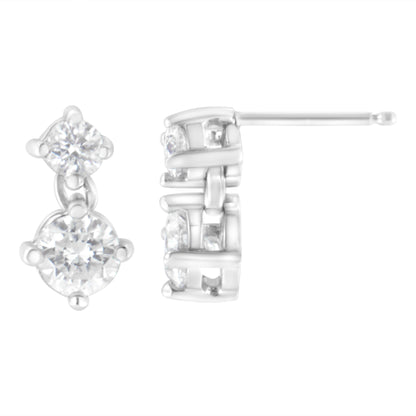 14K White Gold 1 cttw Double Diamond Stud Earrings (H-I Clarity, SI2-I1 Color) by Bids.com