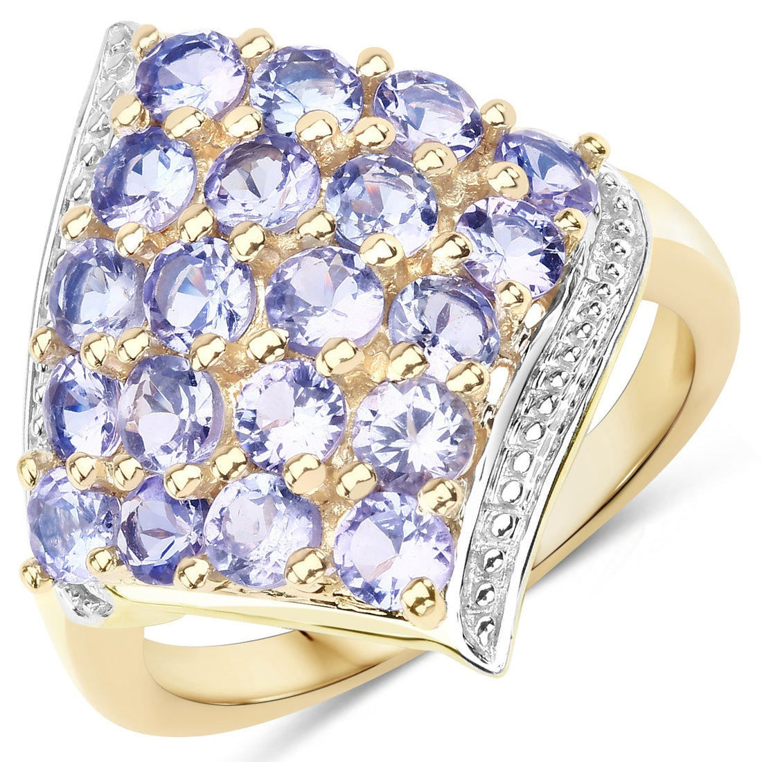 18K Yellow Gold Plated 2.00 Carat Genuine Tanzanite .925 Sterling Silver Ring  DestGlow