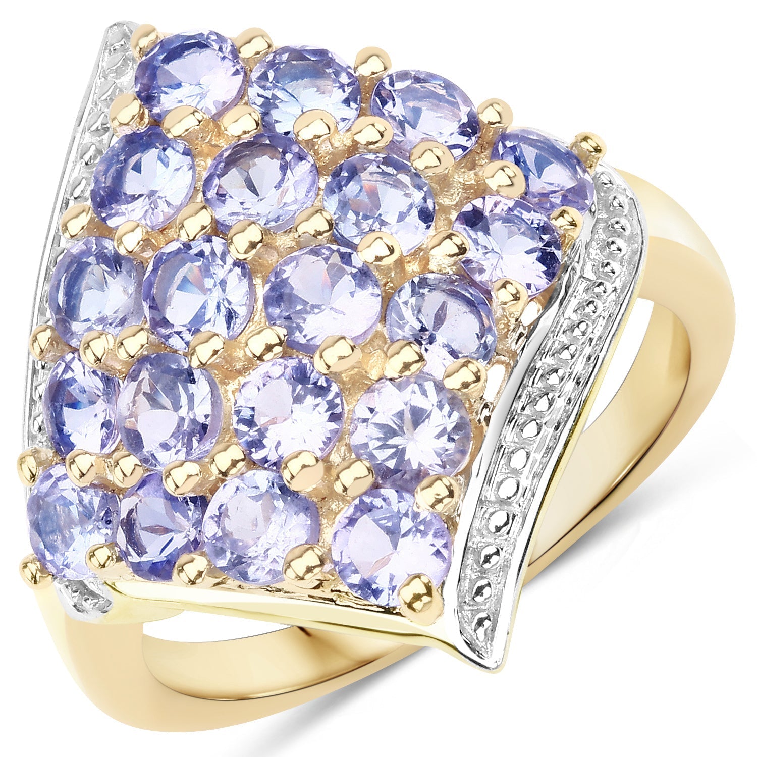 18K Yellow Gold Plated 2.00 Carat Genuine Tanzanite .925 Sterling Silver Ring  DestGlow