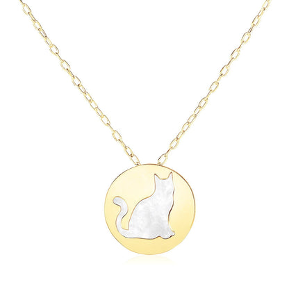 14k Yellow Gold Necklace with Cat Symbol in Mother of Pearl by Bids.com