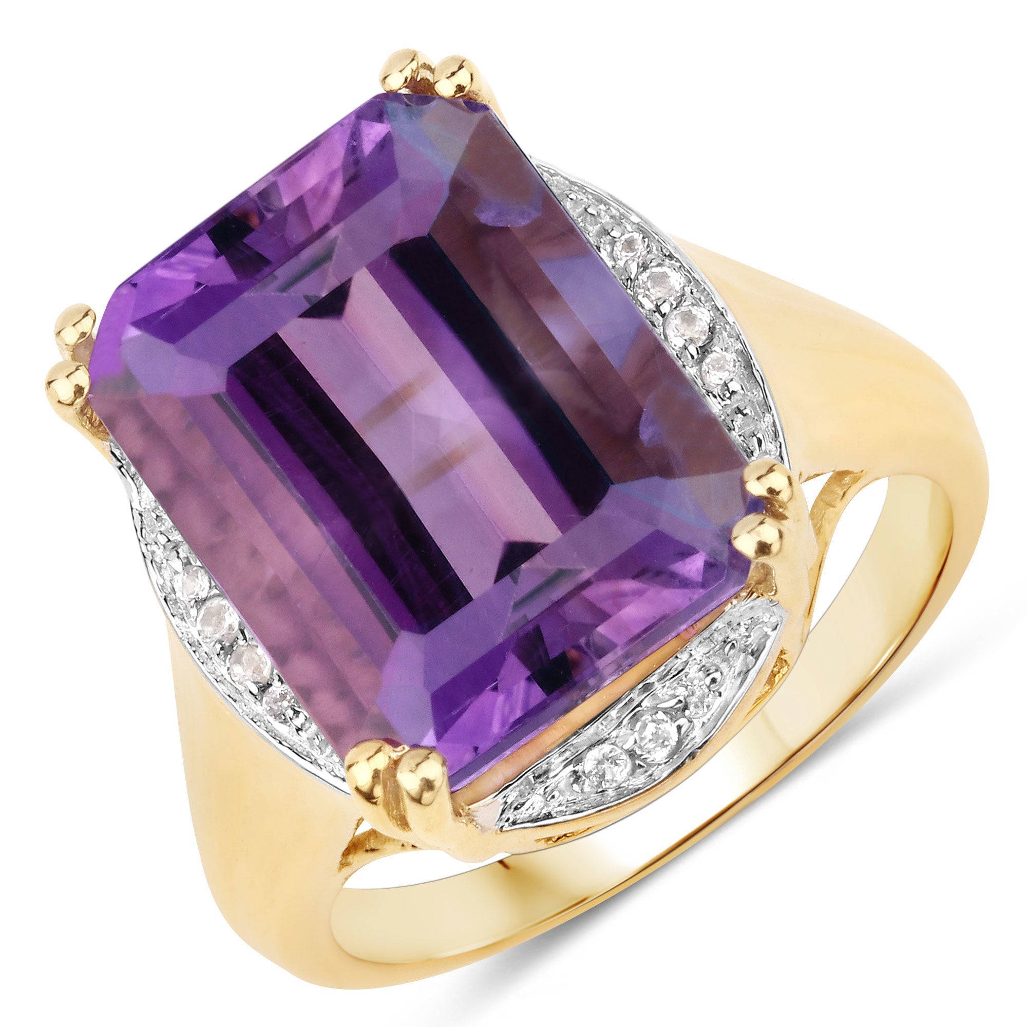 11.58 Carat Genuine Amethyst and White Topaz .925 Sterling Silver Ring  DestGlow