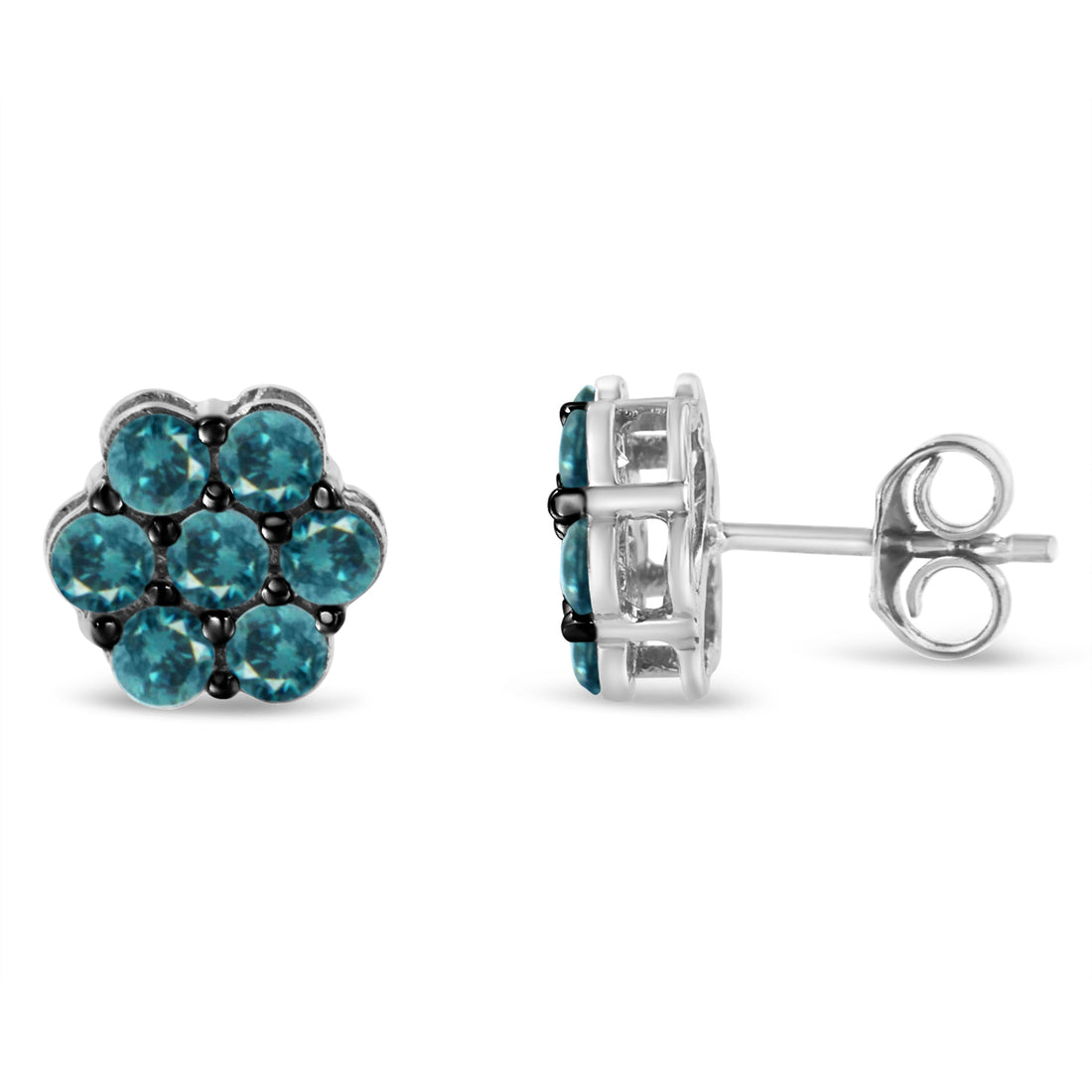 Sterling Silver Treated Blue Diamond Floral Stud Earrings (1 cttw, Blue Color, I2-I3 Clarity) by Bids.com
