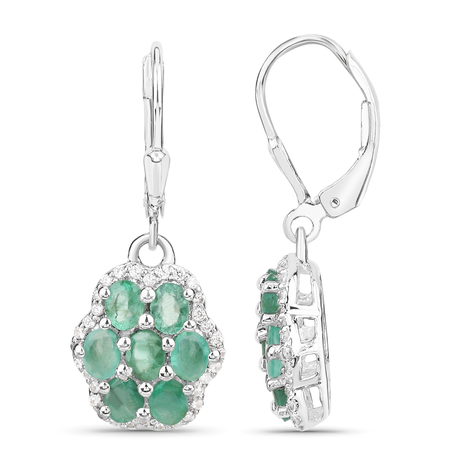 2.48 Carat Genuine Zambian Emerald and White Zircon .925 Sterling Silver Earrings  DestGlow