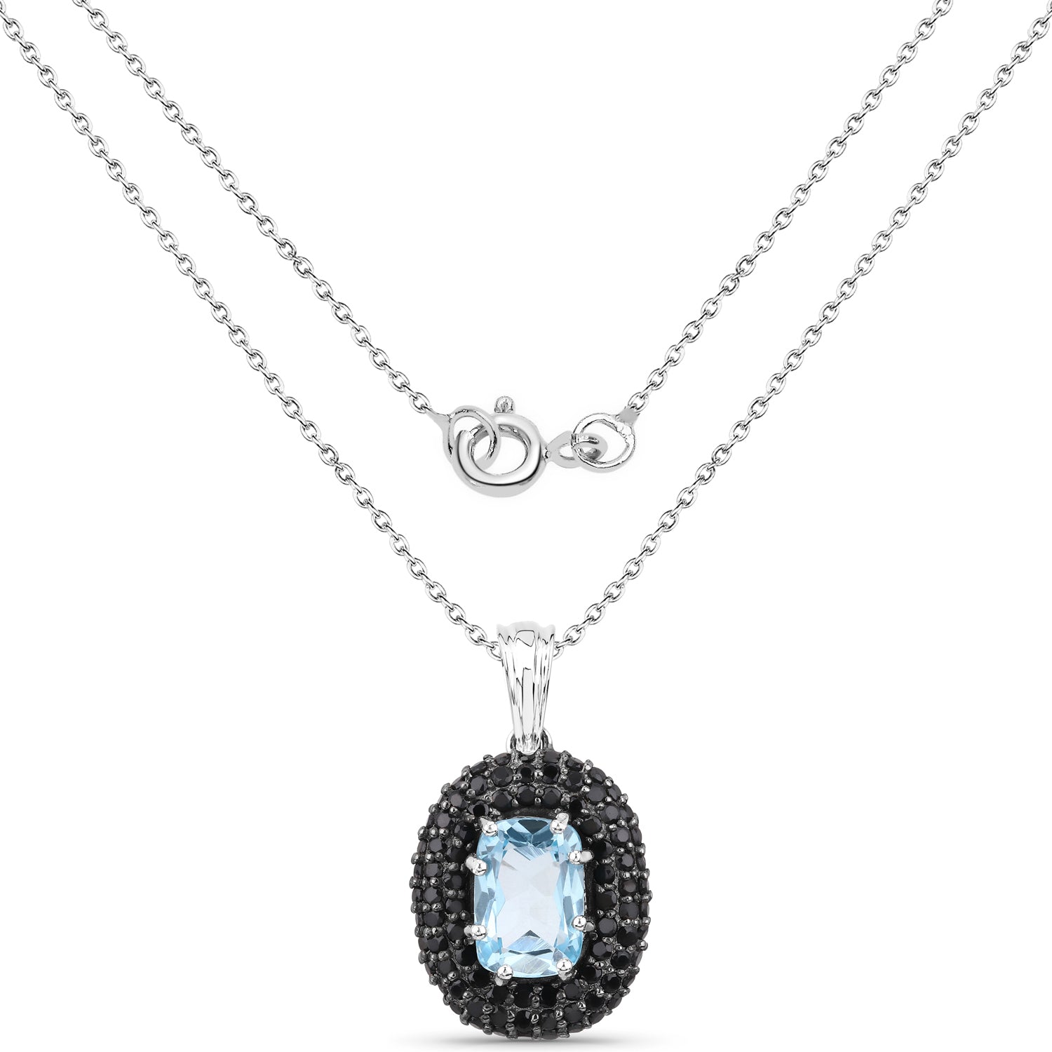 6.70 Carat Genuine Blue Topaz and Black Spinel .925 Sterling Silver Pendant by Bids.com
