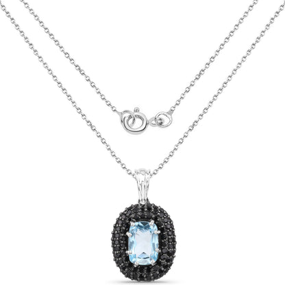 6.70 Carat Genuine Blue Topaz and Black Spinel .925 Sterling Silver Pendant by Bids.com