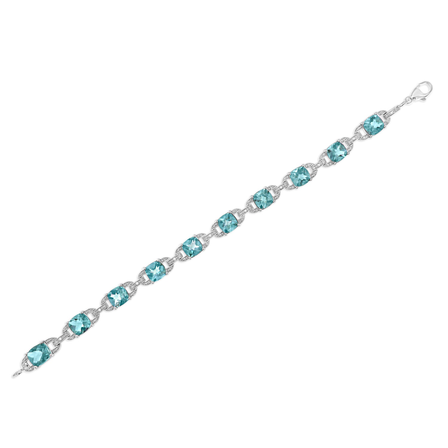 .925 Sterling Silver 7x7 mm Cushion Cut Blue Topaz and 1/20 cttw Round Cut Diamond Fashion Tennis Bracelet (I-J Color, I1-I2 Clarity) - 7" by Bids.com