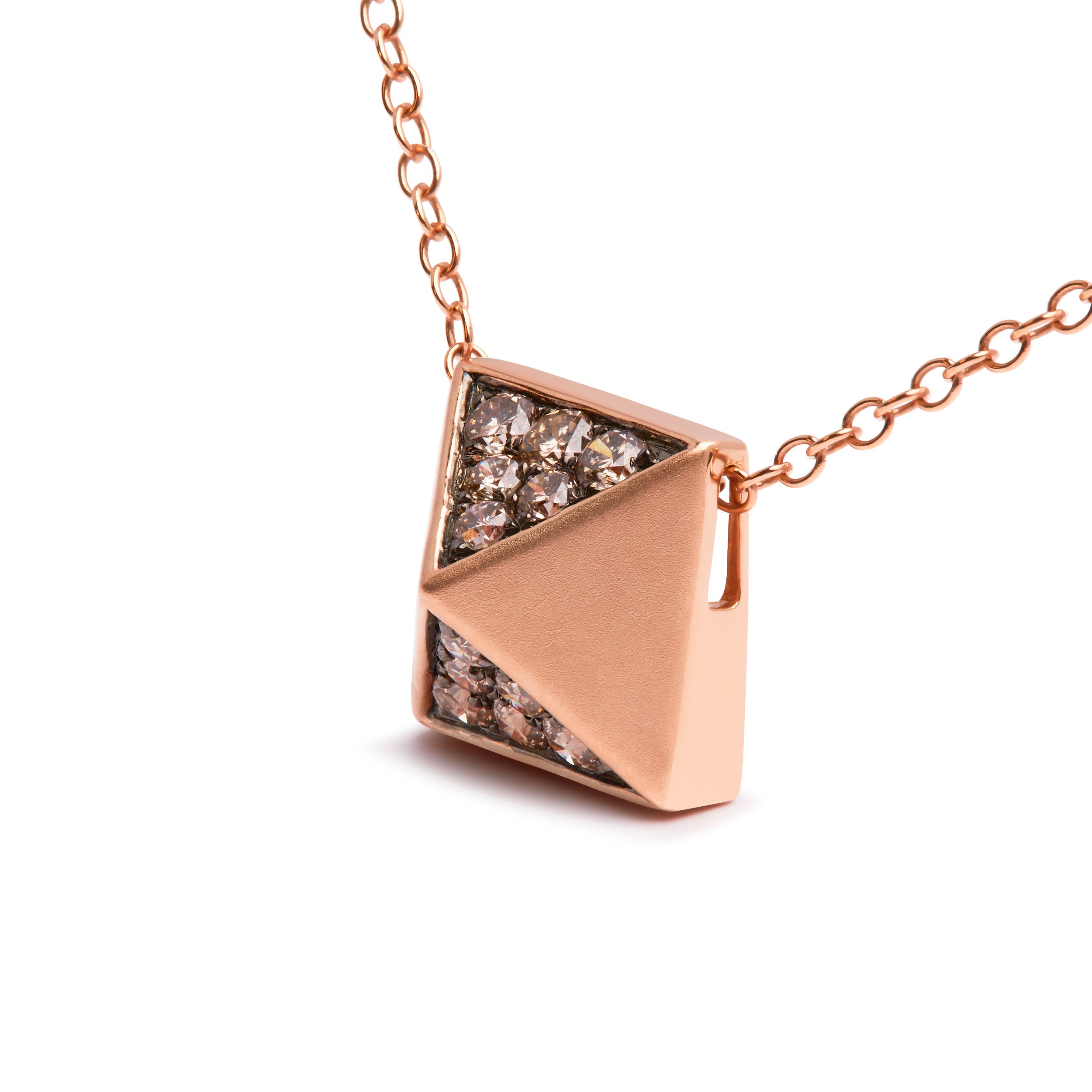 14K Rose Gold 1/4 Cttw Brown Diamond Matte Finished Pyramid Pendant Necklace (Brown Color, SI1-SI2 Clarity) - 18" Inches by Bids.com
