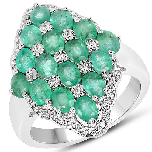 2.68 Carat Genuine Zambian Emerald and White Zircon .925 Sterling Silver Ring by Bids.com