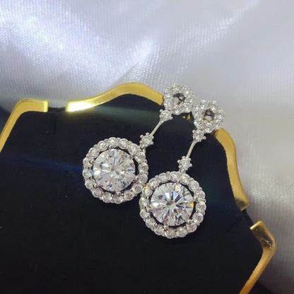 4 Carat Crystal Drop Dangle Earrings with Round Halo Design by Sparkala