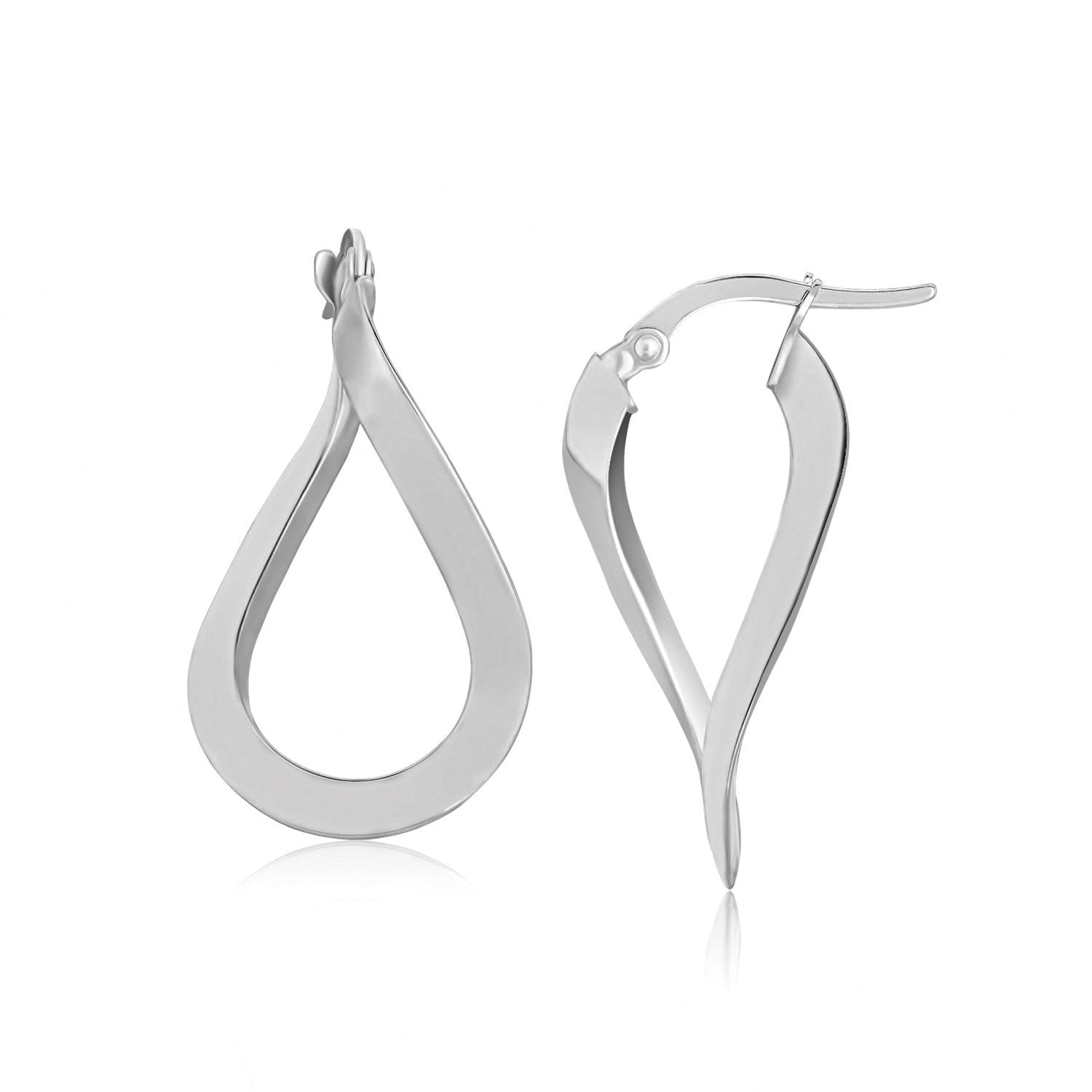 14k White Gold Twisted Freeform Hoop Earrings by Bids.com
