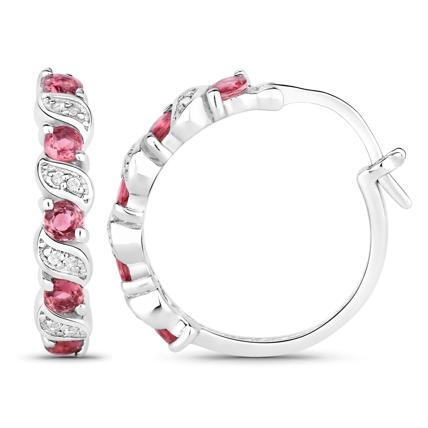 1.28 Carat Genuine Pink Tourmaline and White Topaz .925 Sterling Silver Earrings  DestGlow