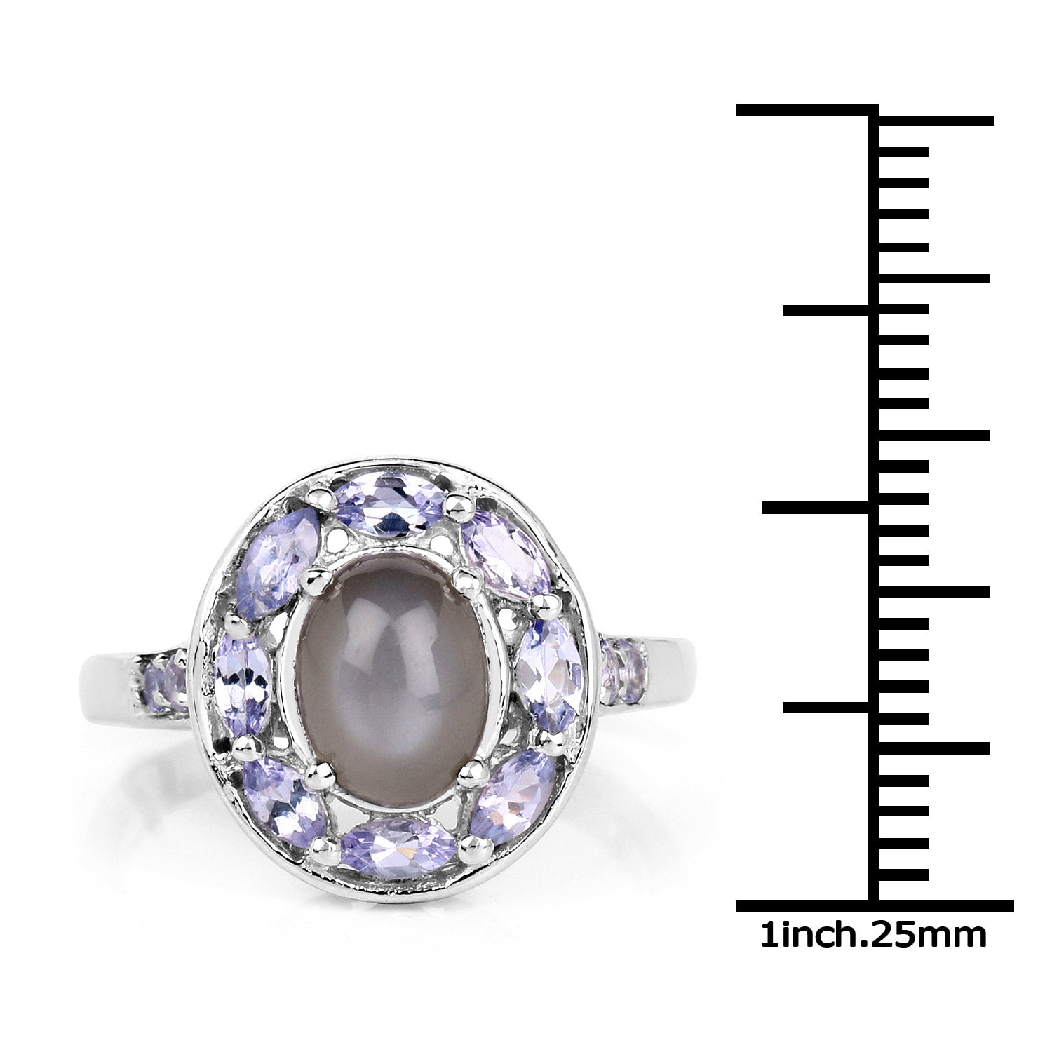 2.35 Carat Genuine Grey Moonstone and Tanzanite .925 Sterling Silver Ring by Bids.com