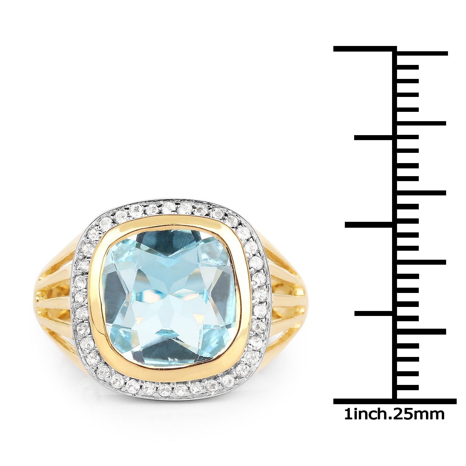 14K Yellow Gold Plated 4.64 Carat Genuine Blue Topaz and White Topaz .925 Sterling Silver Ring  DestGlow