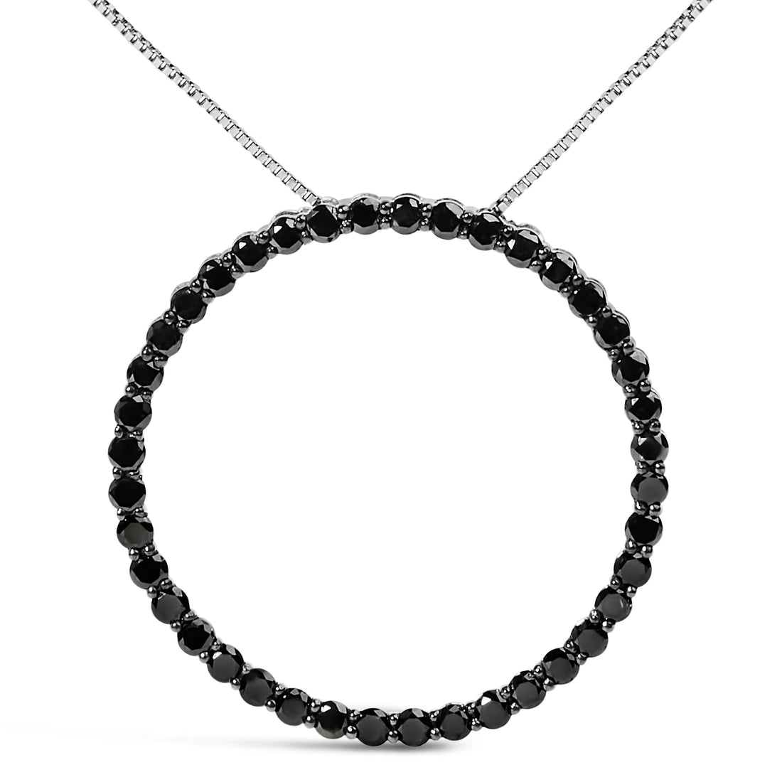 .925 Sterling Silver 4.0 Cttw Black Diamond Open Hoop Circle 18" Pendant Necklace (Black Color, I2-I3 Clarity) by Bids.com