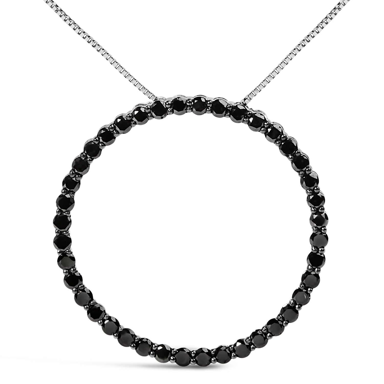 .925 Sterling Silver 4.0 Cttw Black Diamond Open Hoop Circle 18" Pendant Necklace (Black Color, I2-I3 Clarity) by Bids.com