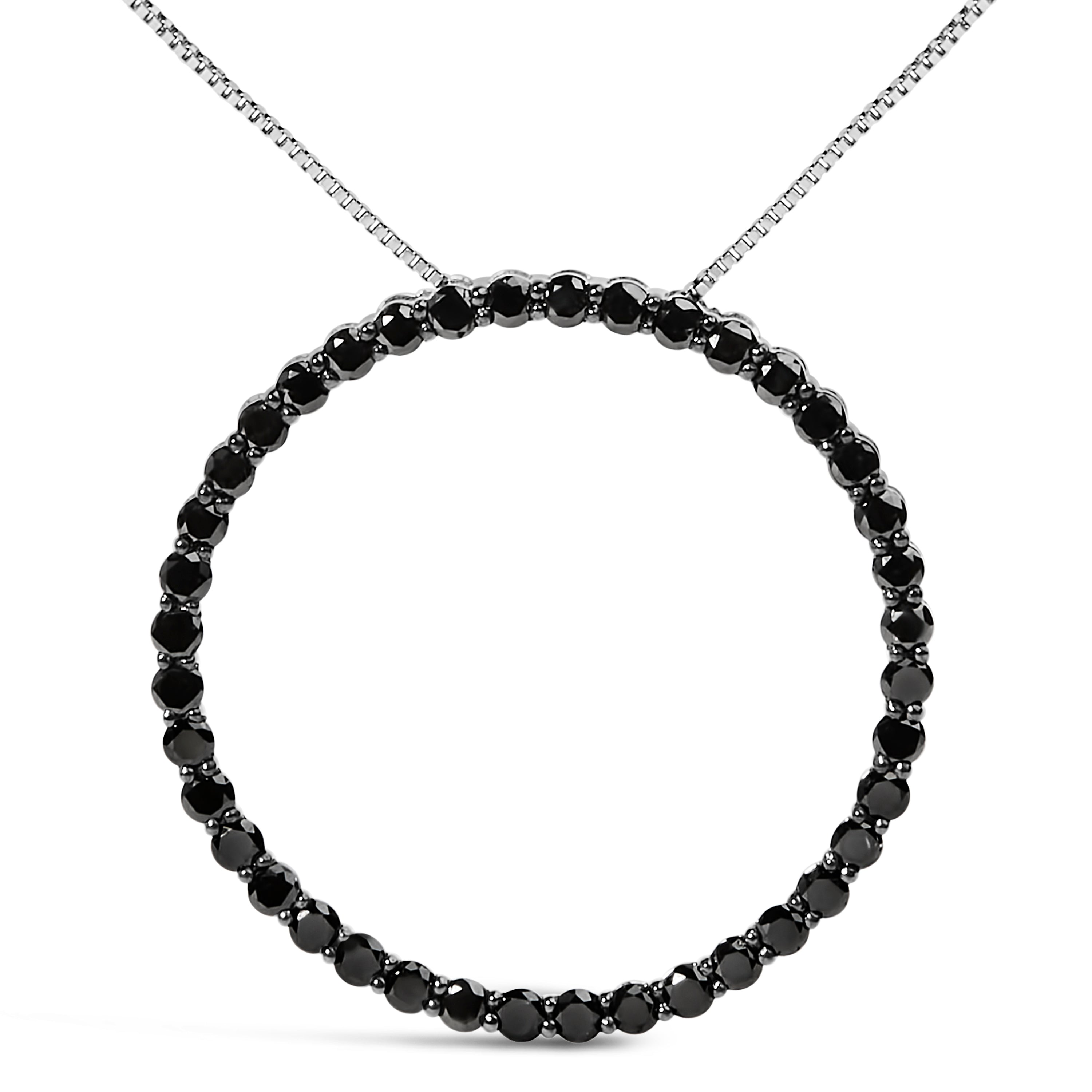 .925 Sterling Silver 4.0 Cttw Black Diamond Open Hoop Circle 18" Pendant Necklace (Black Color, I2-I3 Clarity) by Bids.com