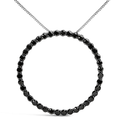 .925 Sterling Silver 4.0 Cttw Black Diamond Open Hoop Circle 18" Pendant Necklace (Black Color, I2-I3 Clarity) by Bids.com